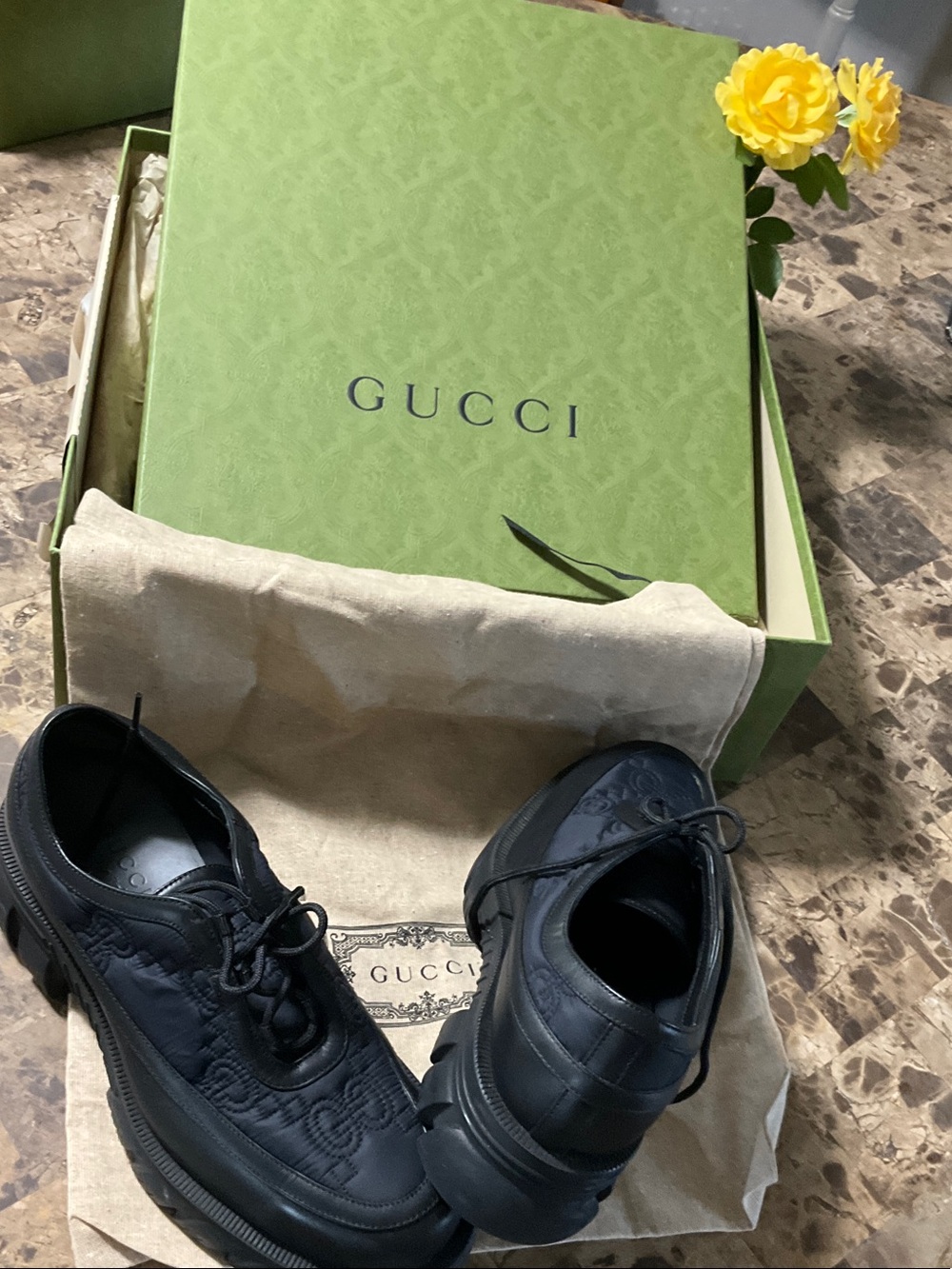 Gucci Men’s Black Leather & Embossed Leather Lace-Up Oxfords